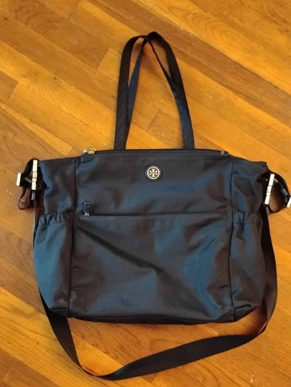 Tory Burch Black Nylon Tote with Logo Medallion